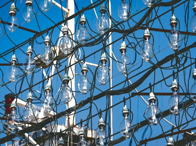 Lighting rig above a studio set